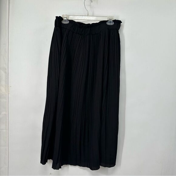 Simlu Black Sz 2X Floor Length Pull-On Elastic Waist Pleated Broomstick Skirt - Picture 1 of 9